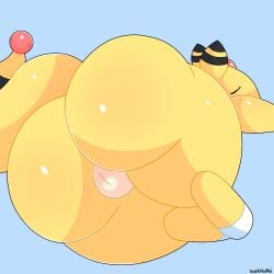 ampharos ass backsack balls big_butt closed_eyes feral genitals hi_res lying male male_only nintendo noirnoir pokémon_(species) pokemon pokemon_(species) solo stripes thick_thighs video_games yellow_body yellow_skin