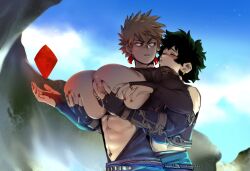 female_bakugou huge_breasts izuku_midoriya katsuki_bakugou lactating lactation my_hero_academia rule_63 spiky_hair