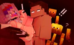 1boy 1girls big_breasts blaze blaze_(minecraft) glasses gray_hair herobrine mine-imator minecraft naked nether purple_eyes pussy red_eyes sex surprise tagme xxtrixie_(xxtrixieggman9) xxtrixieggman9