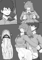 1boy 1girls amano44 bottomless breast_grab creepy_smile cum_in_pussy cum_in_uterus excessive_cum female female_focus from_behind itsuka_kendou izuku_midoriya kendou_itsuka midoriya_izuku monochrome my_hero_academia rape restrained shocked smile tagme tight_clothing vaginal_penetration wrist_grab x-ray