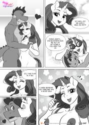 anthro anthro_on_anthro anthrofied big_breasts breasts colgate_(mlp) dialogue english_text equid equine eyewear female friendship_is_magic group hi_res horn kissing_cheek male male/female mammal my_little_pony nipples page_18 pia-sama smooth_skin spike_(mlp) sunglasses text unicorn vinyl_scratch_(mlp)