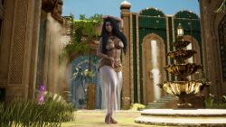 1girls 3d abs armlet curly_hair dancer dark-skinned_female daz_studio gold_lipstick lipstick long_hair looking_at_viewer mascara middle_eastern original salome_(succulentfruit13) see-through_clothing skimpy_clothes succulentfruit13 thick_thighs voluptuous