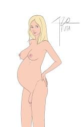 1futa 420futa belly big_belly blonde_hair blue_eyes breasts completely_nude futa_only futanari lactation nipples nude nude_futanari penis pregnant pregnant_futa solo