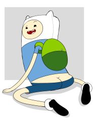 1boy adventure_time ass ass_cleavage ass_focus backpack bag blonde_hair butt_crack butt_focus cartoon_network edit enookie finn_the_human footwear fully_clothed headwear human looking_at_viewer male male_only mooning pale_skin solo warner_brothers