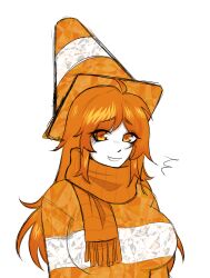 artist_request big_breasts cone cone_hat female long_hair orange_eyes orange_hair roblox roblox_avatar scarf source_request sparkle sparkles tagme traffic_cone white_skin