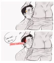 bara blowjob connor_(detroit:_become_human) cum cum_drip cum_in_mouth deepthroat detroit:_become_human fellatio gay hand_on_head male male_only muscular muscular_male one_eye_closed penis