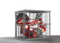 1girls angry black_hair bondage bound_and_gagged cage caged clothed female female_focus female_only full_body full_color fully_clothed gag gagged hogtie nintendo padlock pale_skin pokemon pokemon_oras ravenor11 rope_bondage rope_gag solo zinnia_(pokemon)