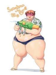 1girls 2022 bbw belly big_breasts breasts brown_hair chubby chubby_female cleavage curvaceous curvy dasan24 fat female female_focus goggles huge_breasts huge_thighs large_breasts marshmallow_(dasan24) morbidly_obese oc original_character overweight overweight_female plump short_hair shorts solo solo_female solo_focus thick_thighs thighs thunder_thighs voluptuous water_gun