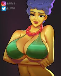 1girls alternate_breast_size alternate_version_available artfoo_1 big_breasts bikini bikini_top blue_hair breasts eyelashes female female_focus female_only huge_breasts long_hair looking_at_viewer marge_simpson mature_female milf mother necklace pearl_necklace solo the_simpsons voluptuous yellow_skin