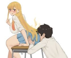 ass_in_dress ass_on_face asshole big_ass blonde_hair fart farting_in_face kitagawa_marin minggoo miniskirt school_desk sitting sniffing_ass sono_bisque_doll_wa_koi_wo_suru white_background xx682567