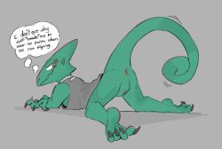 2022 anthro ass blush chameleon clothing digital_drawing_(artwork) digital_media_(artwork) embarrassed english_text genitals hi_res leon_powalski lizard male male_only nintendo nude reptile scalie shaded simple_background sodacaps solo star_fox text video_games