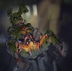 animatronic anthro blush blushing boner_in_pants erection five_nights_at_freddy's five_nights_at_freddy's_3 fnaf male male_only nervous repressed_youth robot springtrap springtrap_(fnaf) surprise tentacle tentacle_grab tentacles_around_legs