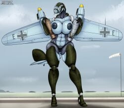 1girls 2022 aeromorph aircraft airplane anthro areolae big_breasts bomb bomber_plane cockpit female female_only he-111 huge_breasts landing_gear living_aircraft living_machine looking_at_viewer nipples nude original original_character propeller romman08 runway solo tail thick_thighs voluptuous wings