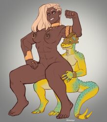 2022 5_fingers 5_toes areola blonde_hair blue_eyes breasts digital_media_(artwork) eyebrows eyelashes faint_(artist) feet fingers hair lizard nipples reptile scalie smile toes