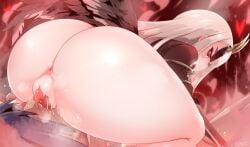 1boy 1girls anus ass big_ass big_butt bubble_ass bubble_butt butt cunnilingus dat_ass facesitting fat_ass female geroika grey_hair huge_ass huge_butt large_ass long_hair looking_at_viewer looking_back male oshiro_project purple_eyes silver_hair thick thick_ass thick_thighs voluptuous