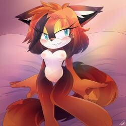 1:1 1girls anthro areolae bedroom_eyes black_body black_fur breasts canid canine fan_character female female_focus female_only fox fur furry furry_only hair hi_res mammal multicolored_body multicolored_fur multicolored_hair multicolored_tail naked narrowed_eyes nude orange_body orange_fur orange_hair original_character pinkuunegai pussy seductive sega sitting smile solo solo_focus sonic_(series) sonic_the_hedgehog_(series) tail