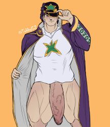 1boy bara big_penis bottomless dilf flaccid flaccid_penis jojo's_bizarre_adventure jotaro_kujo male male_only muscles muscular muscular_male solo solo_focus solo_male stone_ocean thick_penis thick_thighs tobbyc2 veiny_penis