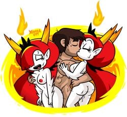 1boy 2girls abs aged_up ass breasts bubble_ass bubble_butt butt chocolate_and_vanilla closed_eyes crown dark-skinned_male dark_skin demon demon_girl demon_horns demon_wings female fire groping groping_from_behind hekapoo horned_humanoid horns human humanoid interspecies interspecies_sex kissing light-skinned_female making_out male marco_diaz muscular_male nipples nude nude_female nude_male pointy_ears ponytail red_hair sex standing_doggy_style standing_doggystyle standing_sex star_vs_the_forces_of_evil straight tan-skinned_male threesome tiara transparent_background white-skinned_female white_skin xierra099