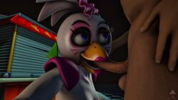 2022 3d animatronic anthro avian bird breasts chicken digital_media_(artwork) duo ear_piercing erection female five_nights_at_freddy's five_nights_at_freddy's:_security_breach foxibiki galliform gallus_(genus) genitals glamrock_chica_(fnaf) hair hi_res human humanoid_genitalia humanoid_penis machine male male/female mammal penis phasianid piercing robot scottgames sucking tongue video_games