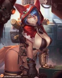 1girls adeptus_mechanicus anthro big_breasts bikini bikini_bottom bikini_top black_bikini blue_hair breasts felinid female furry gloves hood imperium_of_man patreon_username servo-skull sgt_lonely techpriest warhammer_(franchise) warhammer_40k