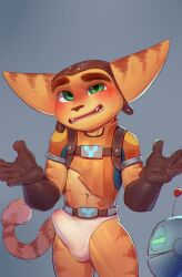 2boys absurd_res anthro aviator_cap balls big_ears big_penis blush bulge clank_(ratchet_and_clank) clothing clothing_aside cydonia_xia duo embarrassed foreskin gay genitals gloves green_eyes handwear hi_res humanoid_genitalia lombax male male_only mammal penis ratchet_(ratchet_and_clank) ratchet_and_clank shrug solo sony_corporation sony_interactive_entertainment torn_clothing underwear underwear_aside vein veiny_penis video_games