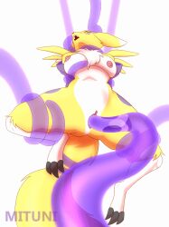 3_toes animated anthro bandai_namco big_breasts bodily_fluids bound breasts claws digimon digimon_(species) feet female fur furry genitals gif intersex intersex/female mituni_(artist) open_mouth pussy renamon simple_background solo_focus stomach_bulge tentacle tentacle_sex toes white_body white_fur yellow_body yellow_fur