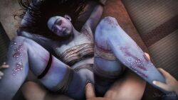 1boy 1girls 3d black_hair blue_skin cum_in_pussy dbd dead_by_daylight female light-skinned_male long_hair missionary_position partial_male sfmgonewild tagme the_spirit_(dead_by_daylight) tight_pussy vaginal_penetration