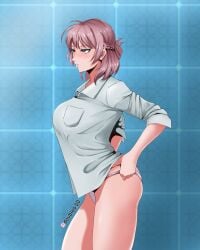 1girls anri_teieri blue_lock doubleo.00 female panties pulling_panties seductive shirt solo standing tagme