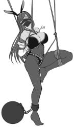 angry arms_behind_back blackjacke7 bondage bound bound_arms bound_legs bunnysuit captured captured_heroine defeated defeated_heroine erza_scarlet fairy_tail frustrated gag helpless humiliated humiliation kidnapped prisoner restrained