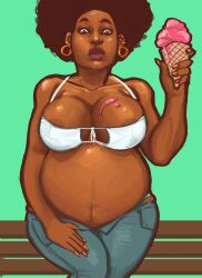 afro areola_slip areolae belly big_belly big_breasts black_female breasts dark-skinned_female dark_skin earrings female ice_cream murcury_rain pregnant