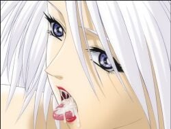 after_fellatio after_oral blue_eyes christie_(doa) cum cum_in_mouth cum_on_tongue dead_or_alive hitsuki white_hair