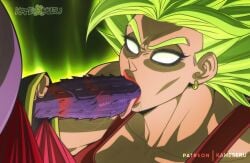 animal_genitalia animal_penis barbed_penis blowjob blowjob_face champa champanized deepthroat_mark dragon_ball dragon_ball_super god_of_destruction green_hair kale kale_(berserker) kameseru legendary_super_saiyan lipstick lipstick_mark lipstick_on_penis oral purple_body purple_skin red_lipstick saiyan super_saiyan tongue_out