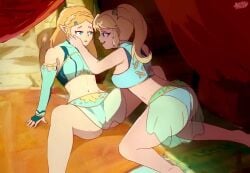 2girls animated blonde_hair blue_eyes c_starlett cute kissing lesbian_kiss metroid multiple_girls princess_zelda samus_aran sound tagme the_legend_of_zelda video voice_acted yuri yuri_kiss zelda_(breath_of_the_wild)