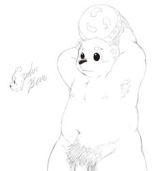 1boy anthro armpits bear big_eyes carrying chubby eyebrows humanoid_penis kemono male male_only mammal monochrome navel nipples penis plain_background pubes sketch solo stevenlew thick_penis white_background