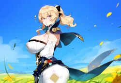 1girls ai_generated blonde_hair blue_eyes genshin_impact henrik_n huge_ass huge_breasts jean_gunnhildr light-skinned_female looking_at_viewer nipple_bulge nipples_visible_through_clothing novelai pale-skinned_female pawg solo thiccwithaq_(ai_style)