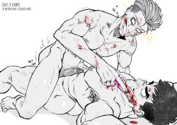 2boys anal blood cutting david_king dead_by_daylight evil_grin eye_makeup forced giggling humping knife makeup male_focus male_only muscle nude penis restrained soynutts the_trickster weapon yaoi