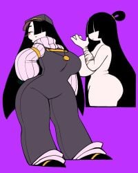5hitzzzu big_breasts black_hair boombita cap clothing color female funcu funculicious hair_covering_eye hat long_hair meatcuteshii naked necklace oc_character pinkbobatoo purple_overalls skiddioop stereodaddy thick_thighs tied_hair turtleneck white_body