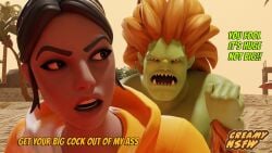 1girls anal_sex angry_face blanka creamynsfw fortnite fortnite:_battle_royale public_sex sex_from_behind street_fighter sunburst_dawn_(fortnite)