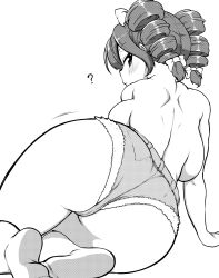 2d 2d_(artwork) 2d_artwork absurdres arched_soles backboob barefoot behind_view big_breasts big_butt black_and_white blush blush_lines blushing blushing_at_viewer breasts daisy_dukes drill_hair female fit_female hair_bow hair_ribbon highres himajin_noizu hot_pants huge_ass jo'on_yorigami large_breasts laying_on_floor leaning_on_hand leaning_to_the_side looking_at_viewer looking_back lying_on_floor monochrome shaking_ass shaking_butt short_shorts shorts shoulder_blades sideboob sidewinder_breasts soles toned_back topless topless_female touhou twintails underboob wide_hips yorigami_jo'on