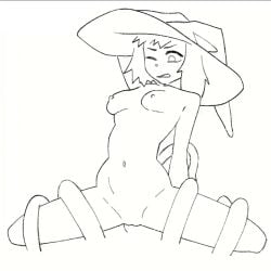 animated anthro beamboi bouncing_breasts breasts bulge cat_witch_(smekbo) clothing felid feline female hand_behind_head hat headgear headwear kneeling mammal monochrome one_eye_closed penetration sex smekbo solo spread_legs spreading stomach_bulge tentacle tentacle_sex vaginal_penetration witch_hat