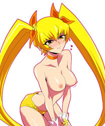 1girls blonde_hair blush breasts butt_crack choker cure_sunshine female hair_ribbon heartcatch_precure! heartcatch_pretty_cure! itsuki_myoudouin long_hair long_twintails magical_girl medium_breasts myoudouin_itsuki ounwm panties precure pretty_cure ribbon solo tied_hair topless twintails underwear underwear_only white_background wrist_cuffs yellow_eyes yellow_panties