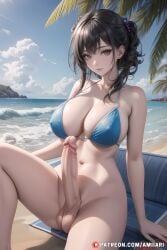 1futa absurd_res ai_generated amiiari balls beach big_breasts big_penis bikini bikini_top busty clothing detailed dickgirl erect_penis erection facing_viewer futa_only futanari giant_penis highres huge_breasts huge_cock hung_futanari long_penis massive_penis mature_female ocean outside penis_out skindentation solo solo_focus standing swimsuit swimwear testicles thick_penis thick_thighs wardrobe_malfunction