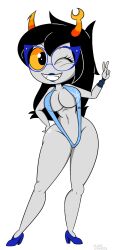 cloudcyanide homestuck ms_paint_adventures peace_sign sling_bikini slingshot_swimsuit swimsuit vriska_serket winking_at_viewer