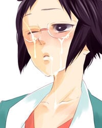 black_hair blue_eyes cheren_(pokemon) cum face glasses pokemon pokemon_bw