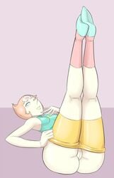 1girls blue_eyes breasts cartoon_network cleavage drawbutts female female_only gem_(species) legs_up pants_down pearl_(steven_universe) pussy steven_universe white_skin