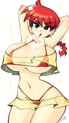 1girls absurd_res blue_eyes breasts female female_only gerph hi_res large_breasts looking_at_viewer ranma-chan ranma_1/2 ranma_saotome red_hair solo thick_thighs thighs thin_waist white_background wide_hips