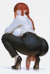 1futa 1futanari 2d 4k ai_generated ass black_footwear black_necktie black_pants braid braided_ponytail breasts buttoned_cuffs chainsaw_man closed_mouth clothing collared_shirt erection flaccid footwear foreskin formal from_behind full_body futanari half-erect high-waist_pants high_heels huge_ass huge_penis large_breasts large_penis lips long_hair long_sleeves looking_at_viewer looking_back makima_(chainsaw_man) office_lady pants penis red_hair ringed_eyes shirt shirt_tucked_in shoes sidelocks simple_background solo squatting suit testicles tucked_penis veins veiny veiny_balls veiny_penis white_background white_shirt xlily666x yellow_eyes