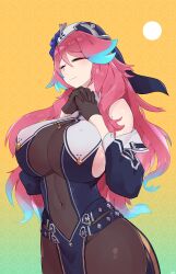 1girls absurd_res big_breasts blue_highlights blush buta99 closed_eyes clothed clothing female female_only gloves indie_virtual_youtuber long_hair pink_hair prayer_hands rosetta solo virtual_youtuber