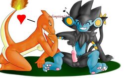 all_fours anthro ass black_fur blue_fur breasts charmeleon claws closed_eyes closed_mouth color erection female fire fur furry furry_tail heart interspecies looking_at_another luxray male nintendo nude orange_skin penis pokémon_(species) pokemon pokemon_(species) pokemon_dppt pokemon_rgby raised_tail redemption3445 round_ears sitting smile tail tail_fire testicles