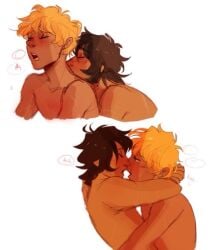 black_hair blonde_hair gay kissing kissing_neck male_only nico_di_angelo percy_jackson_and_the_olympians tagme will_solace yaoi